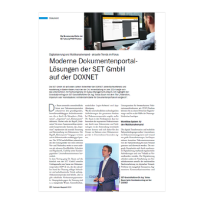 Screenshot einer Präsentation über Dokumentenportal-Lösungen der SET GmbH auf der DOXNET.